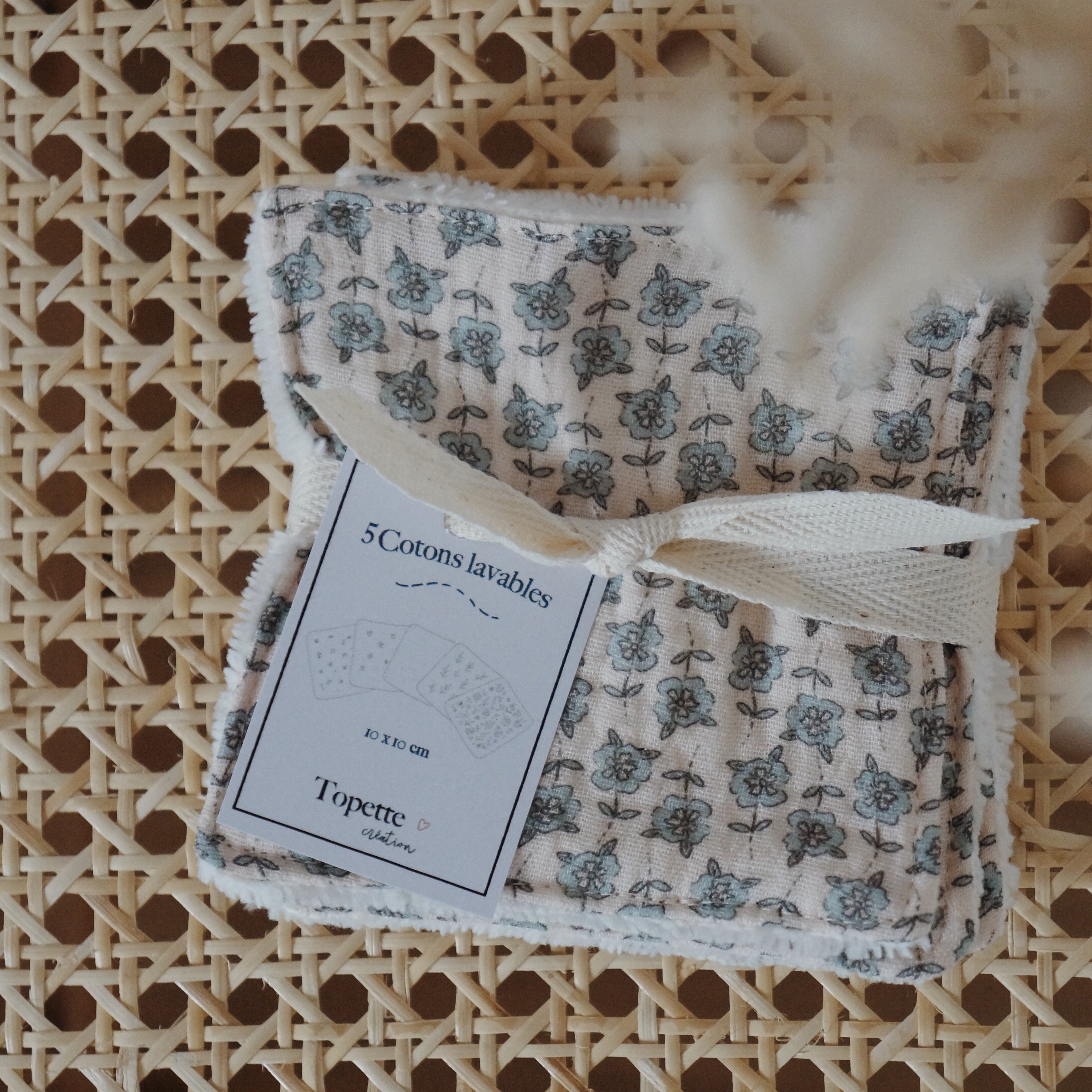 Lot de 5 carrés de coton lavables | Bleuets
