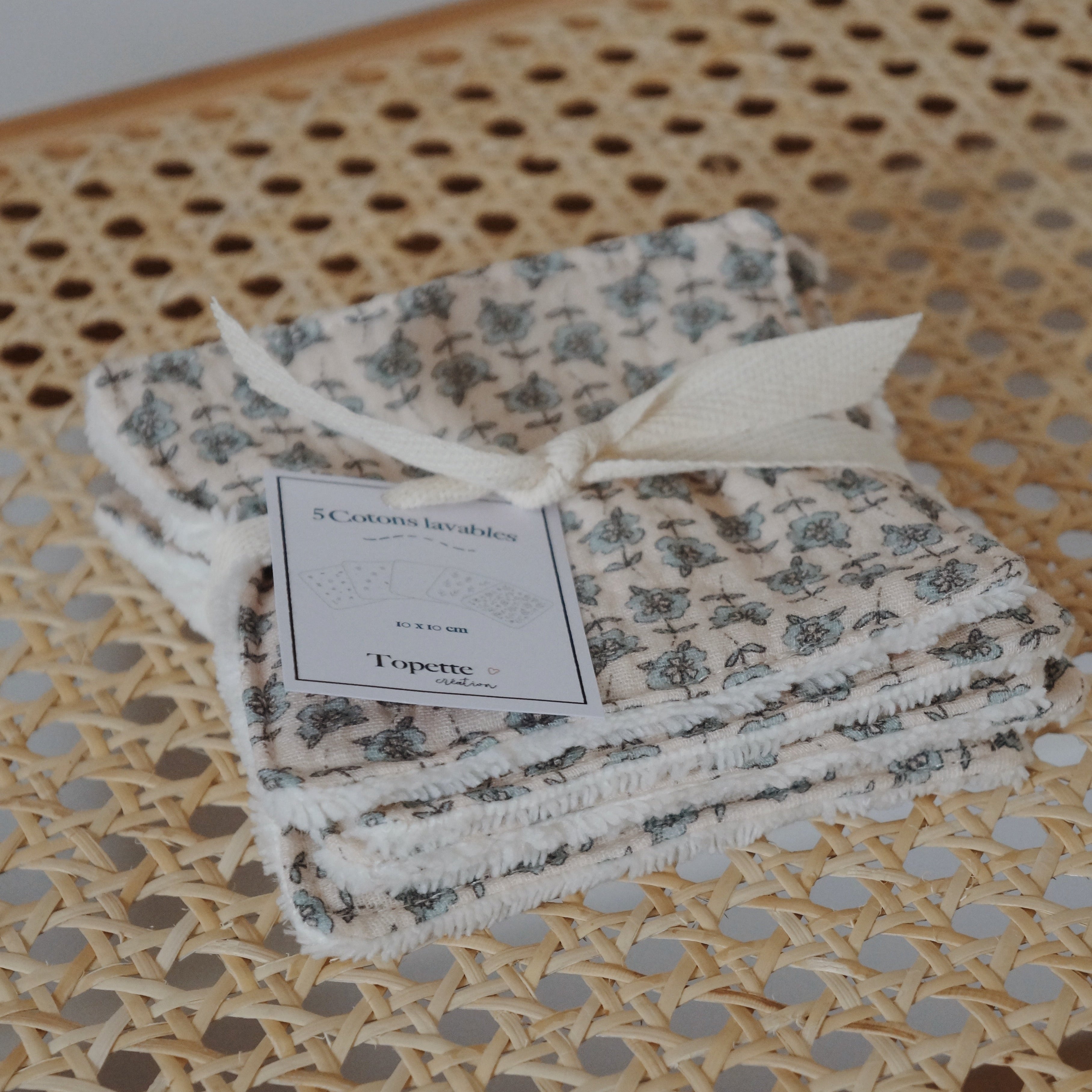 Lot de 5 carrés de coton lavables | Bleuets