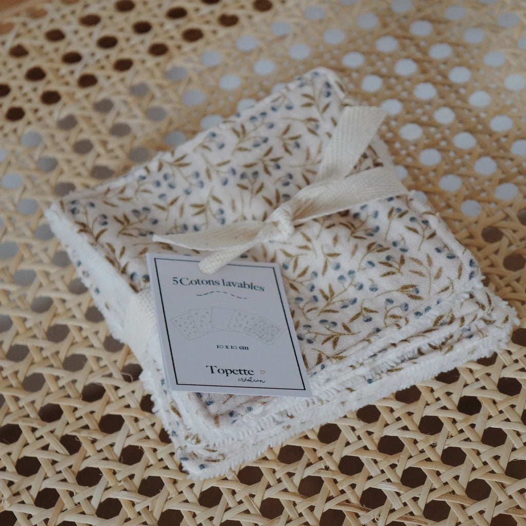 Lot de 5 carrés de coton lavables | Douceur d'olivier