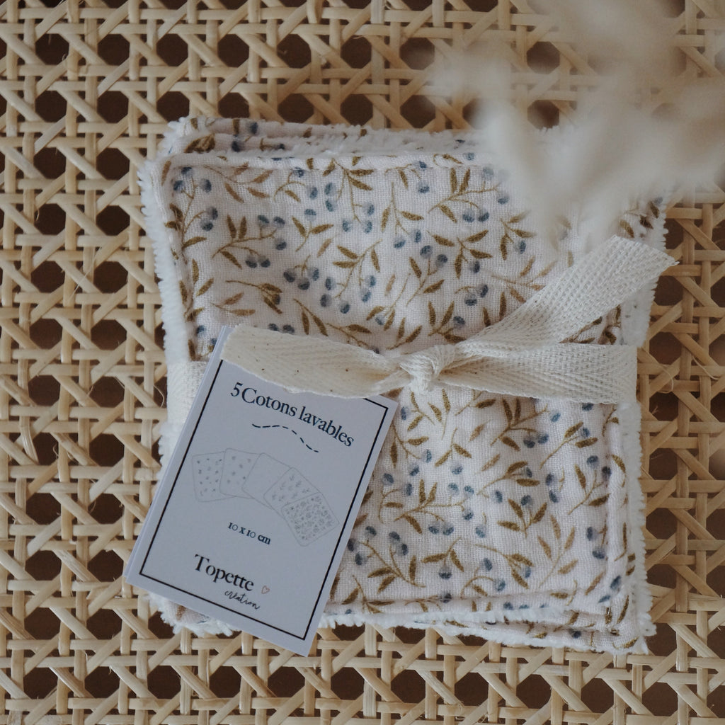 Lot de 5 carrés de coton lavables | Douceur d'olivier