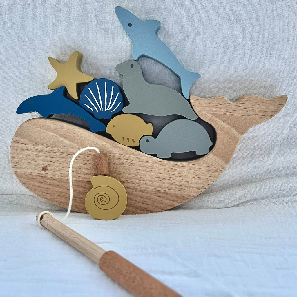 Jeu de pêche et d'empilement en bois | Animaux de la mer