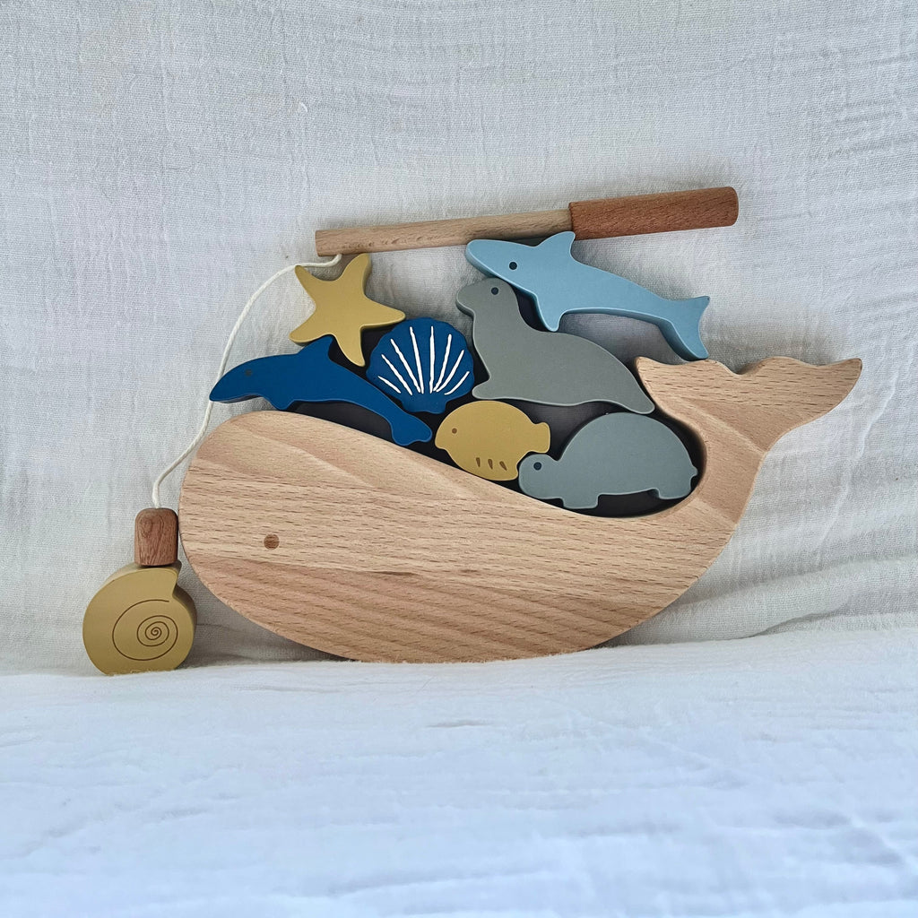 Jeu de pêche et d'empilement en bois | Animaux de la mer