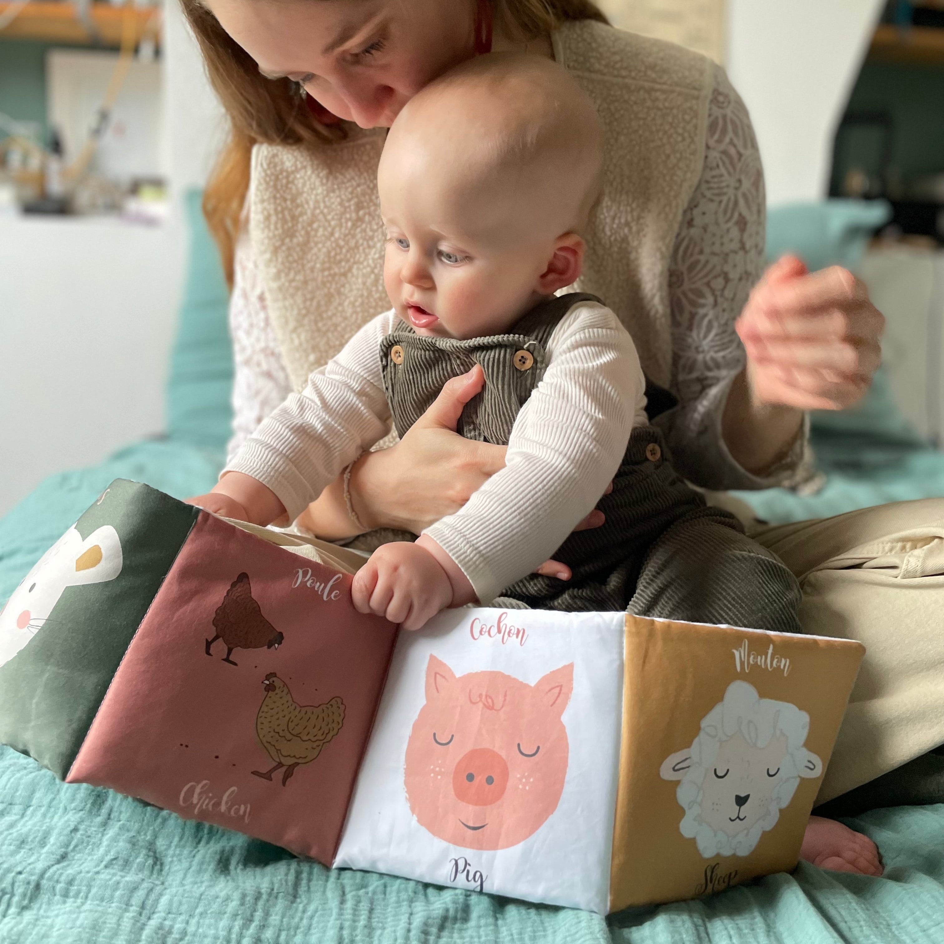 Livre d'éveil en coton bio | Les Animaux de la Ferme