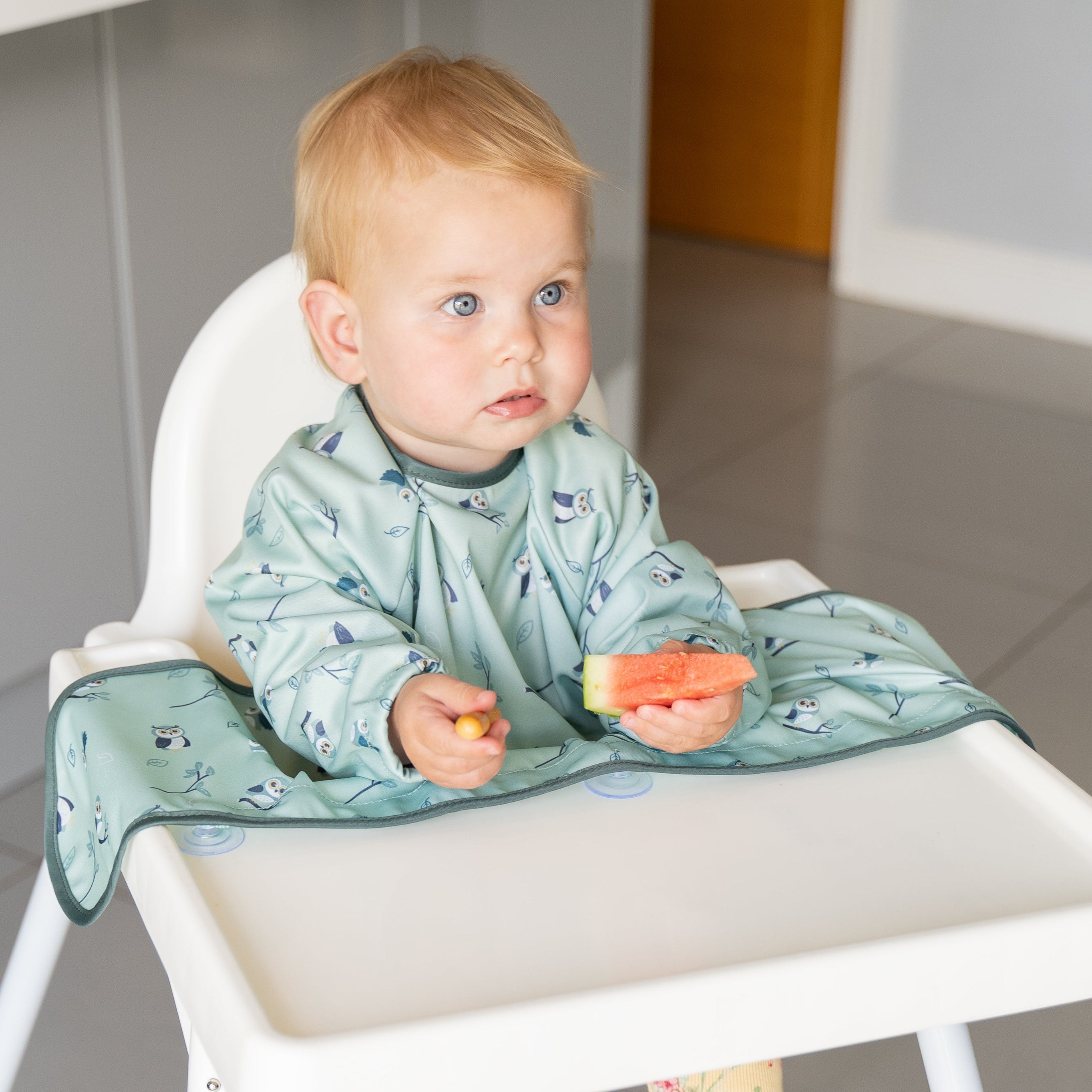 Bavoir manches longues à ventouses | Chouette