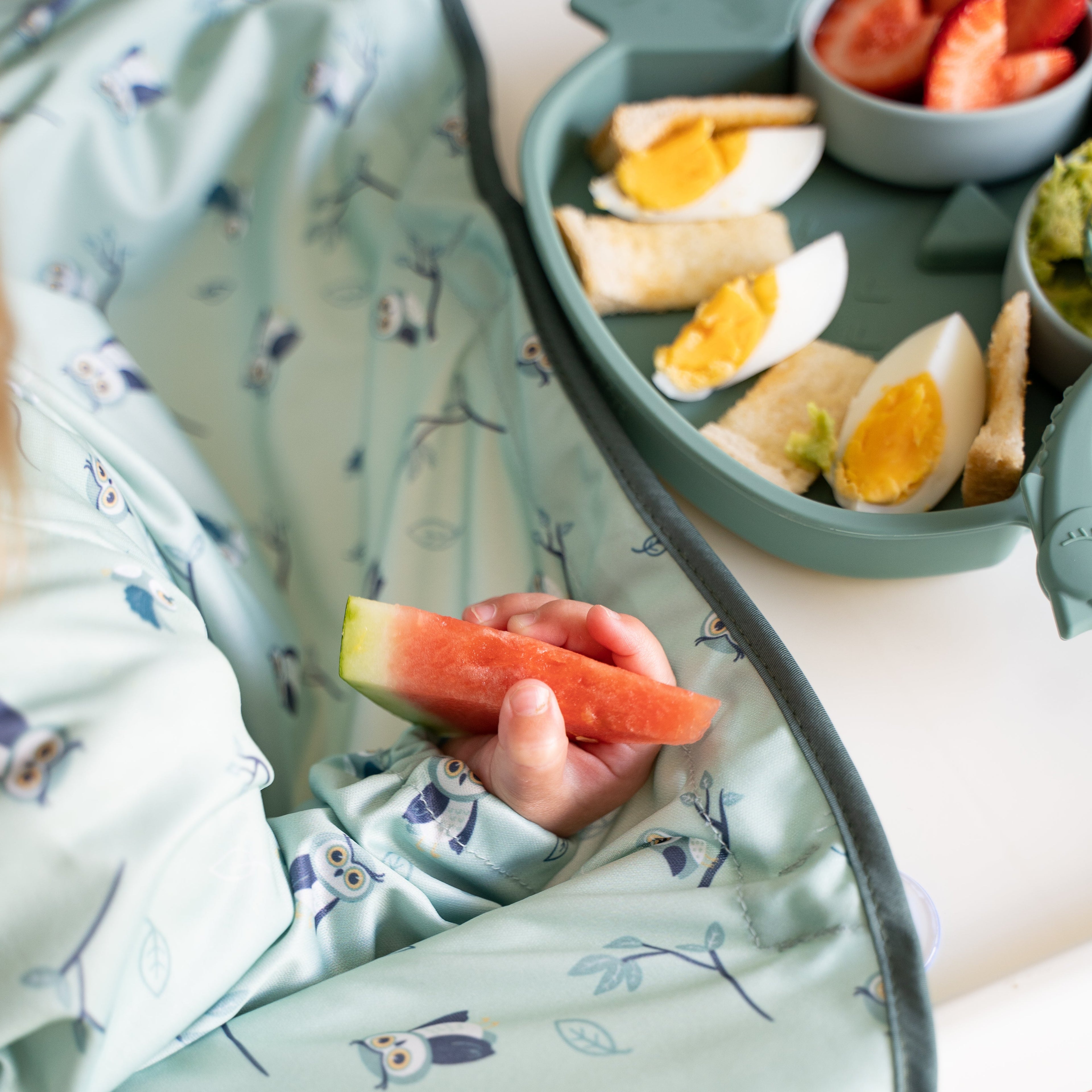 Bavoir manches longues à ventouses | Chouette