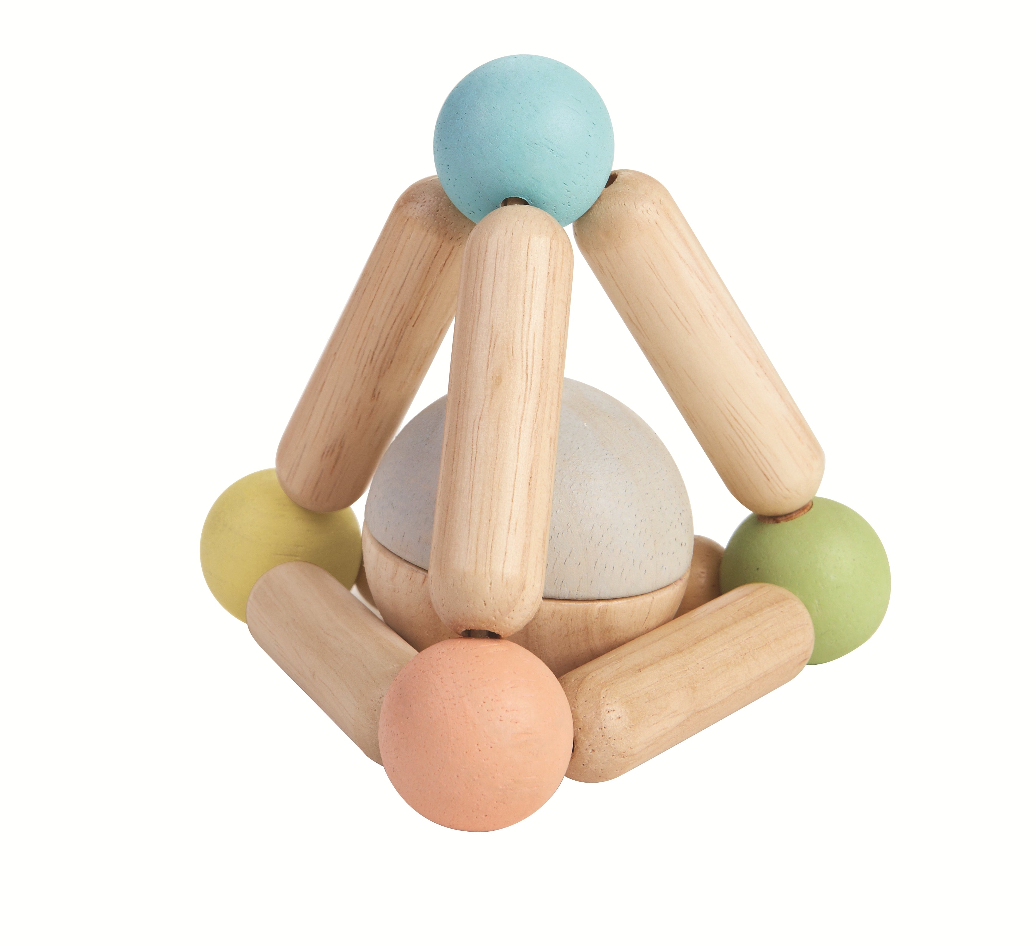 Hochet triangle en bois avec boule à grelot