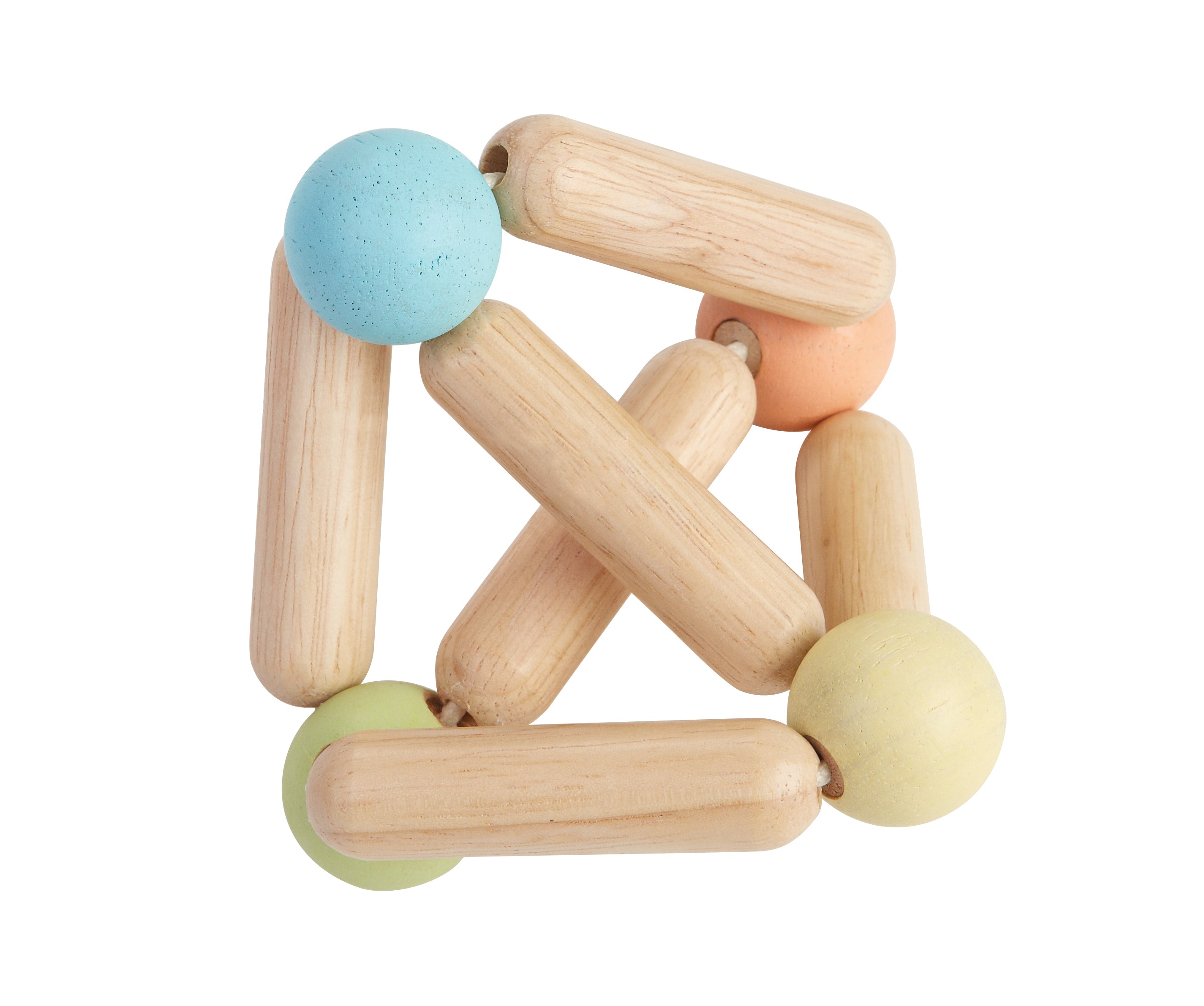 Hochet triangle en bois avec boule à grelot