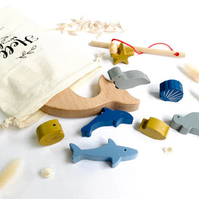 Jeu de pêche et d'empilement en bois | Animaux de la mer